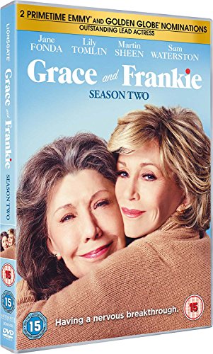 DVD cover for "Grace and Frankie" Season 2 featuring Jane Fonda and Lily Tomlin.