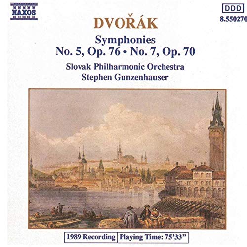 CD cover for Dvořák symphonies featuring a vintage cityscape painting.