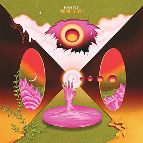 CD cover art: surreal landscape with an eye, hand, and moons.