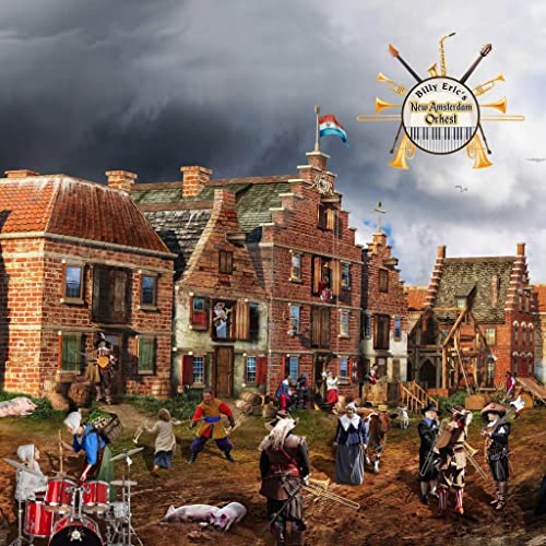 CD cover: historic town scene with musicians and Dutch flag.