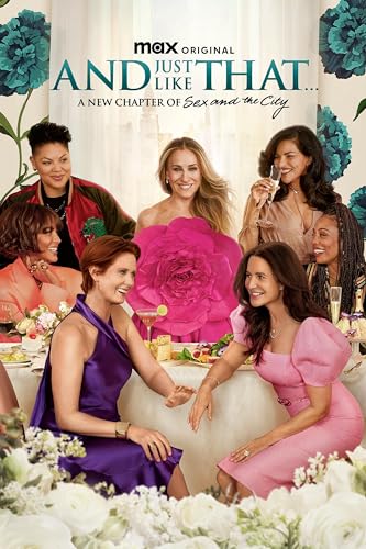 The cast of And Just Like That poses together at a formal dinner party.