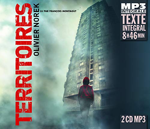 A person in a red hoodie stands before a tall, gloomy apartment building in fog.