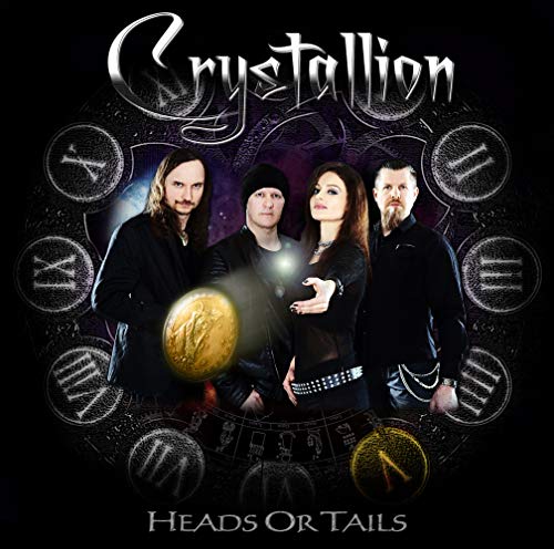 Crystallion band album cover with band members and coin imagery.