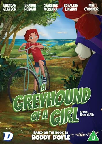 Animated movie poster featuring a girl on a bicycle in a green landscape.