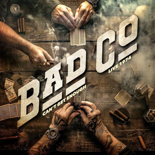 Bad Company album cover featuring hands with cards and smoke, 1974.