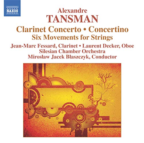 CD cover for Tansman’s Clarinet Concerto with abstract orange and gold art.