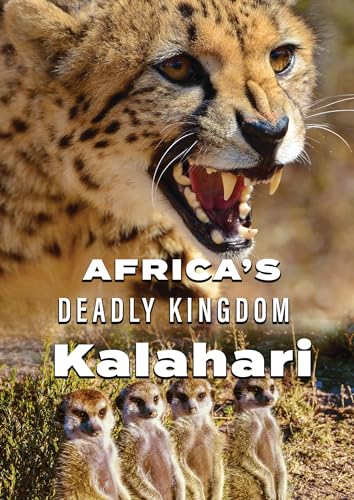 Cheetah face with open mouth, meerkats below, DVD cover art.