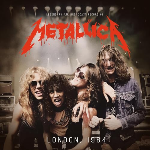 Metallica band photo with red logo, text “London, 1984” below.