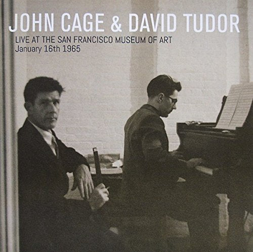 Black and white CD cover featuring John Cage and David Tudor with a piano.