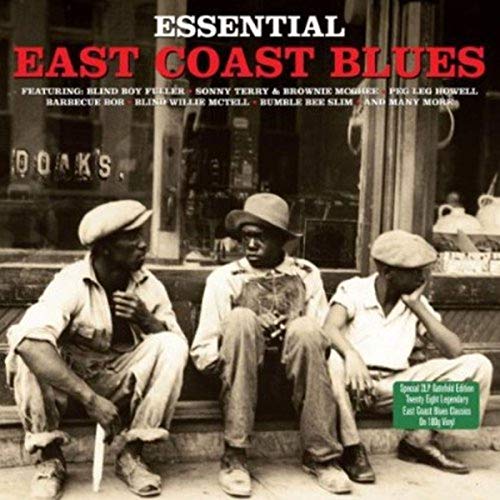 Album cover for "Essential East Coast Blues" featuring three seated musicians.
