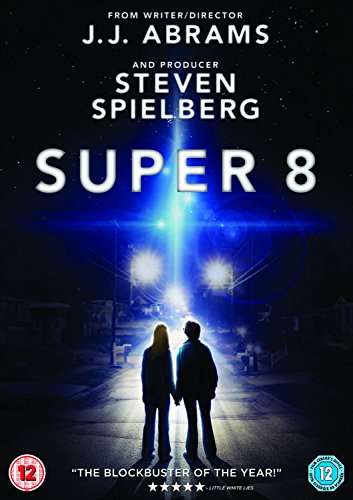 Super 8" DVD cover with two silhouetted figures facing a bright light.