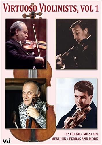 DVD cover featuring four portraits of classical violinists playing.