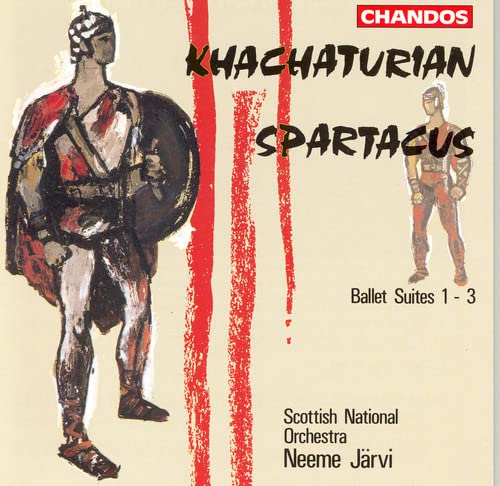 CD cover for Khachaturian’s “Spartacus” ballet suites, featuring illustrated gladiators.