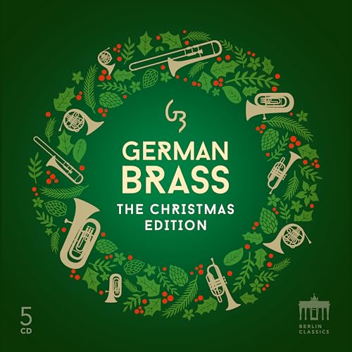 Album cover for "German Brass - The Christmas Edition" with brass instruments.