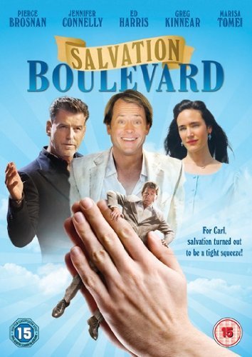 Salvation Boulevard" DVD cover featuring Pierce Brosnan, Jennifer Connelly, and Ed Harris.