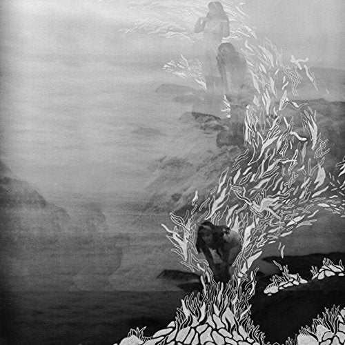 Black and white album cover with sketched figures and abstract foliage.