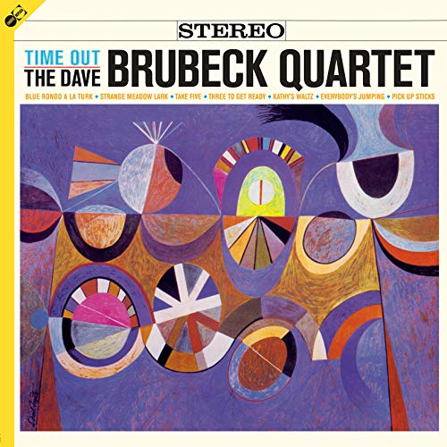 Album cover for Dave Brubeck Quartet’s “Time Out” with abstract shapes.