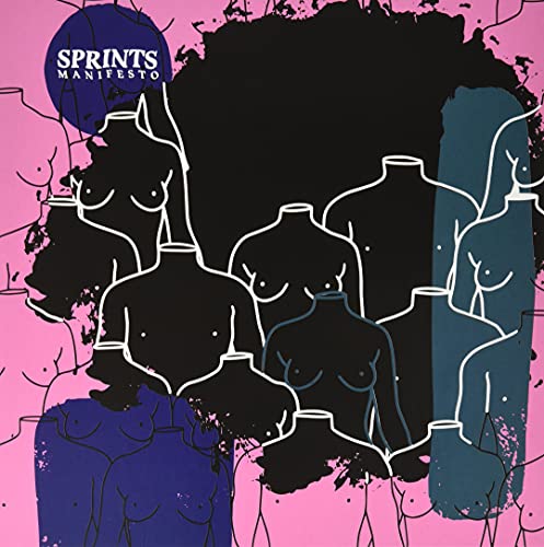Sprints - Manifesto" vinyl cover: abstract art with figures and blue shapes.