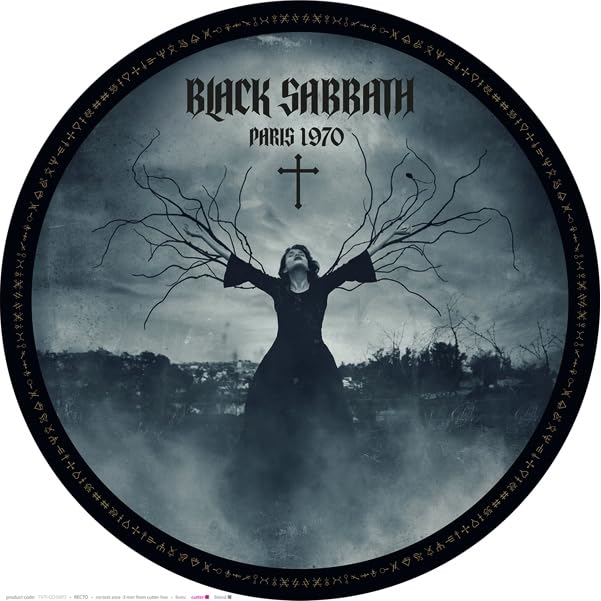 Black Sabbath "Paris 1970" picture disc vinyl record with a figure and cross.