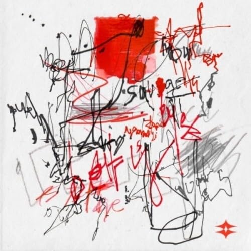 CD cover with abstract red and black scribbles on white background.