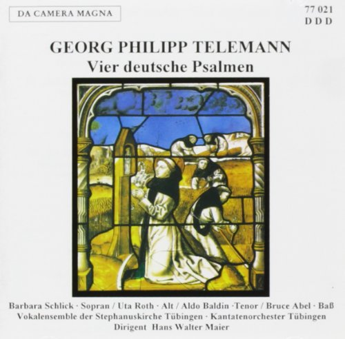 CD cover: stained glass window depicting figures worshipping a cross.