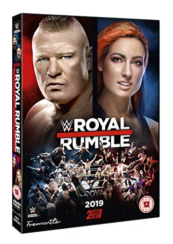 WWE Royal Rumble 2019 DVD cover featuring Brock Lesnar and Becky Lynch.