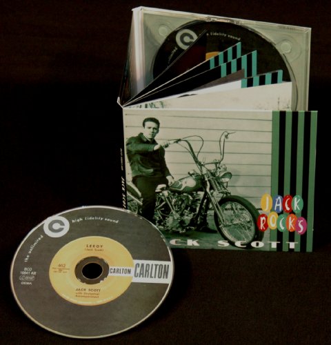 Jack Scott "Rocks" CD case with silver disc and motorcycle image.