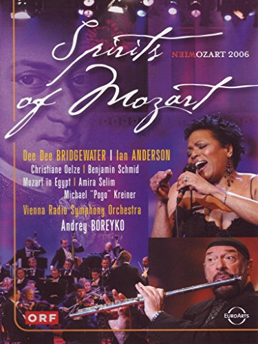 DVD cover for "Spirits of Mozart" featuring Dee Dee Bridgewater and orchestra.