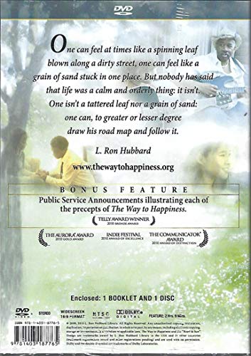 DVD back cover for "The Way to Happiness" with text and images.