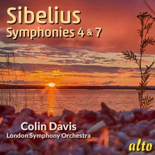 CD cover for Sibelius Symphonies 4 & 7, featuring a sunset landscape.