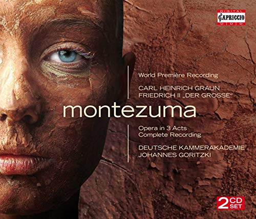 CD cover for Graun’s “Montezuma” opera, featuring a close-up of a face.