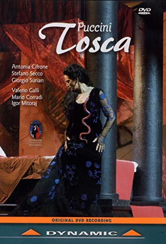 DVD cover for Puccini’s *Tosca* featuring a soprano in a blue dress.