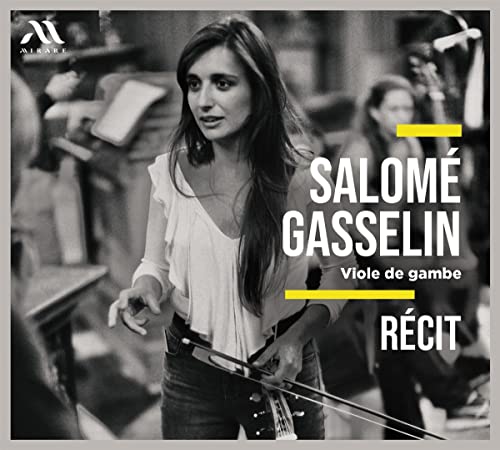 Salomé Gasselin playing a viola da gamba, album cover art.