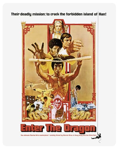 Enter the Dragon Blu-ray cover featuring Bruce Lee and cast in a martial arts collage.