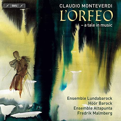 CD cover for Monteverdi’s L'Orfeo, featuring abstract art and a figure.