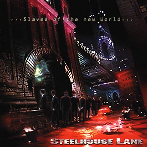 CD cover: group of figures under a bridge, red and dark tones.