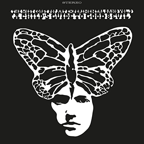 Black album cover with white butterfly and obscured face illustration.