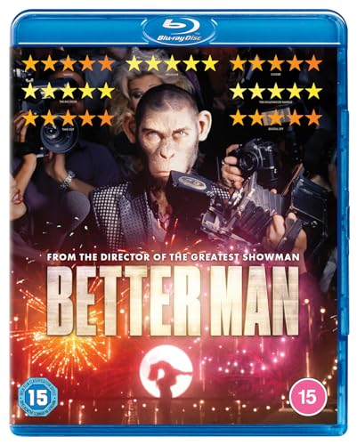Better Man" Blu-ray cover featuring a man surrounded by paparazzi and fireworks.