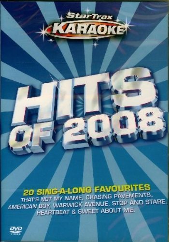 DVD cover for "Hits of 2008" karaoke with blue and silver design.