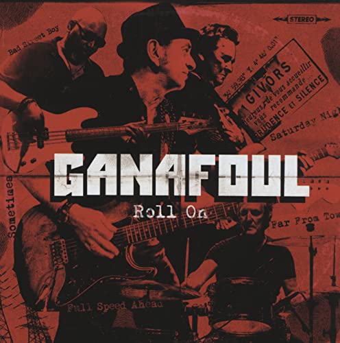 CD cover for Ganafoul’s “Roll On” featuring four musicians.