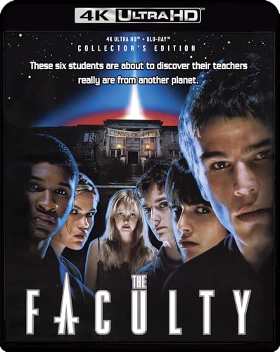 “Faculty” Blu-ray cover featuring a group of students looking towards a bright light.