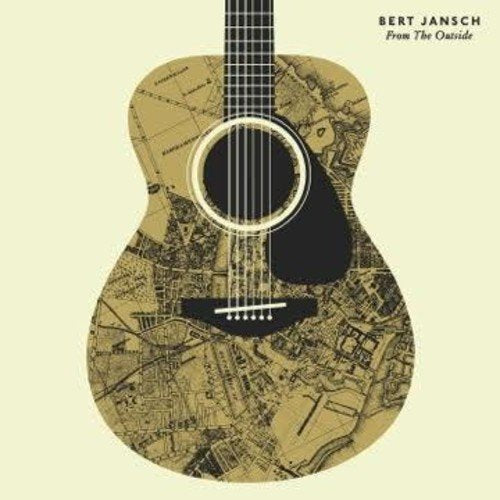Bert Jansch album cover: acoustic guitar shape filled with map details.