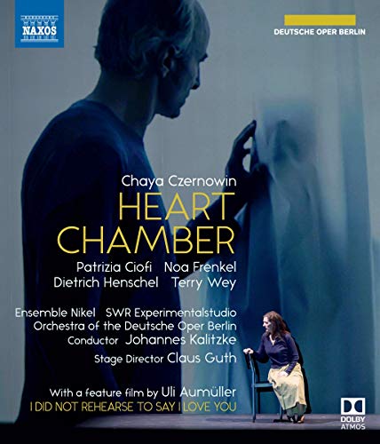 Blu-ray cover for Chaya Czernowin’s “Heart Chamber” opera, featuring a man’s silhouette.