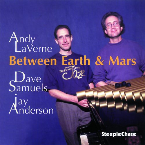 CD cover featuring two men and a vibraphone, titled "Between Earth & Mars".