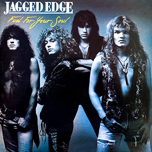 1980s album cover featuring four long-haired men in denim and leather.