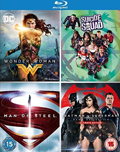DC Comics Blu-ray collection featuring Wonder Woman, Batman, and Superman.