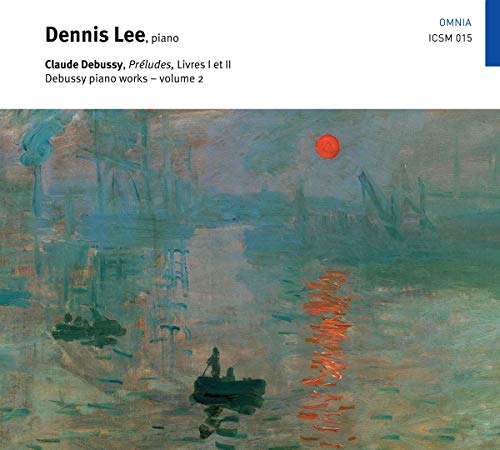 CD cover for Dennis Lee performing Debussy’s piano preludes, impressionistic art.