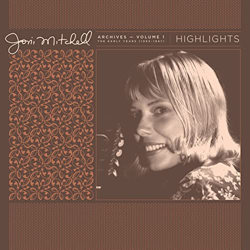 Joni Mitchell album cover: sepia-toned portrait with floral pattern.