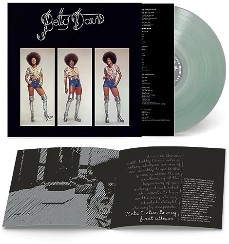 Betty Davis album cover and clear vinyl record displayed together.