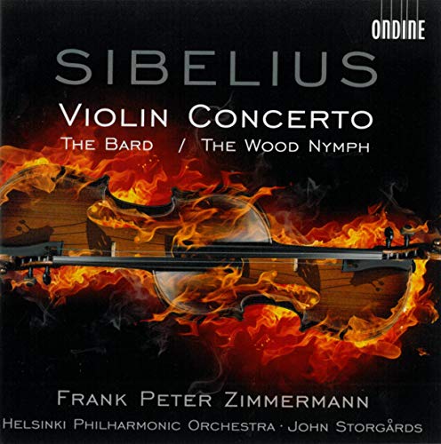 CD cover: fiery violin image with "Sibelius Violin Concerto" text.